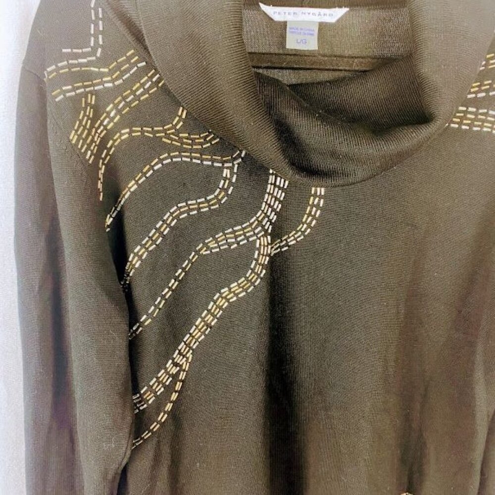 Peter Nygard Black Cowl Neck Beaded Long Sleeve Sweater Top Women's Large. - Picture 3 of 8